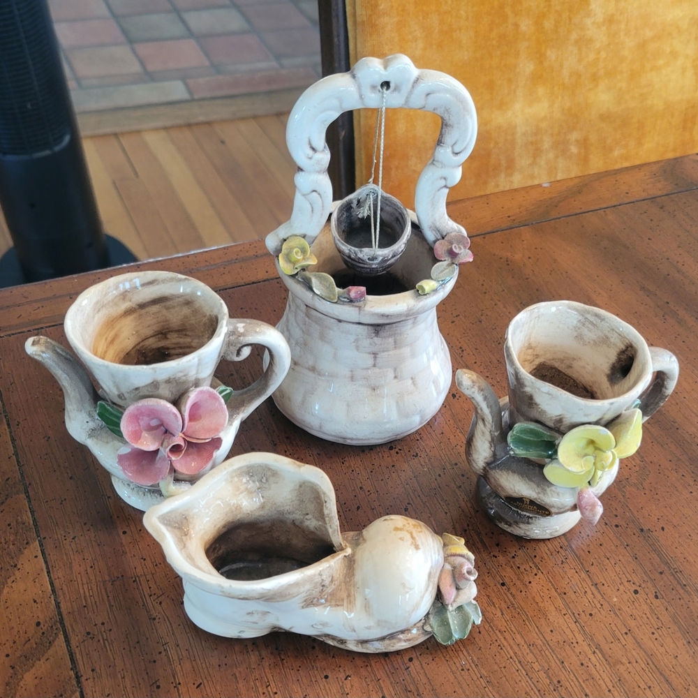 Vintage-Inspired Ceramic Floral Mini Tea Set - White with Pink & Yellow Flowers